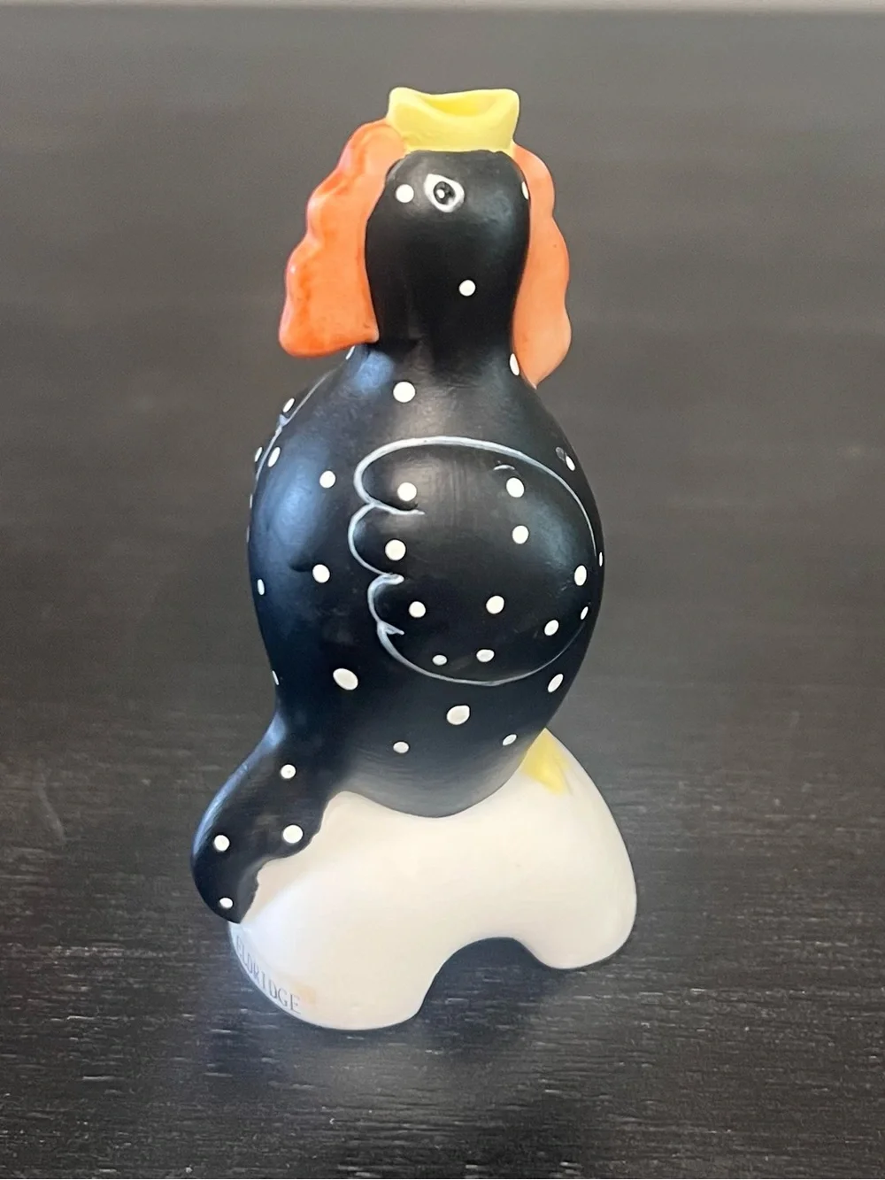 VTG Carol Eldridge Black Spotted Rooster Chicken Pie Bird Vent Funnel 4”